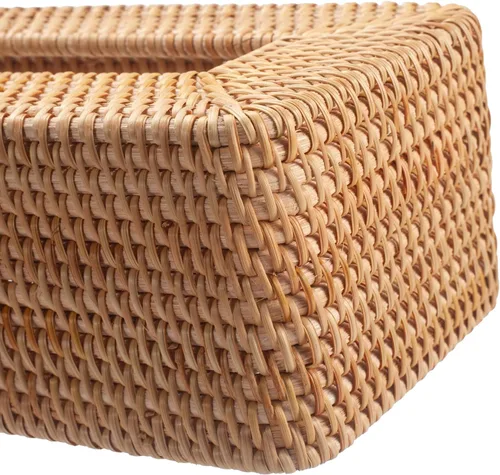 Vista 4 de Funda rectangular para caja de pañuelos de ratán, soporte rectangular de mimbre para pañuelos faciales, para baño, cocina, sala de estar, dormitorio