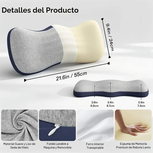 Vista 2 de Almohada de Soporte Lumbar para Cama, Almohadas de Espuma Viscoelástica para Alivio del Dolor de Espalda, Almohada de Alivio del Dolor Lumbar