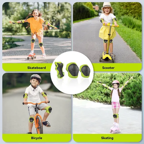 Vista 4 de Rodilleras para niños, juego de equipo de protección de unicornio, rodilleras y coderas con protector de muñeca para niñas y niños, patines