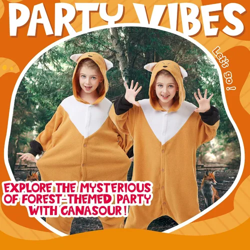Vista 6 de CANASOUR Fox Onesie - Pijama de una pieza para niños, disfraz de Halloween, anime, Navidad, cosplay, anime, de una pieza, para niños de 4 a 12 años