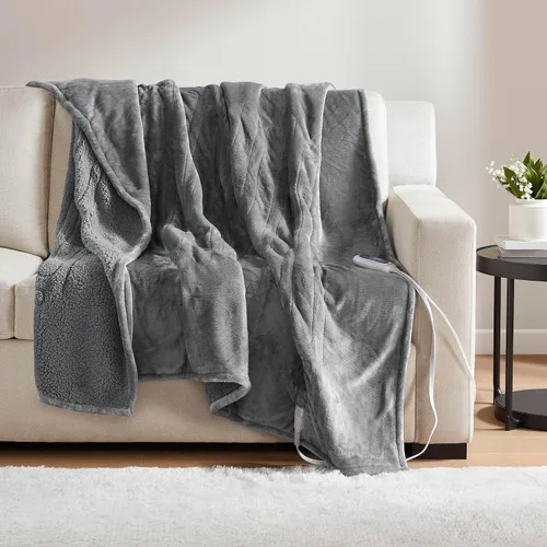 Vista 31 de Beautyrest Manta térmica, manta eléctrica, suave, cálida y reversible, manta térmica Sherpa para oficina, sofá, 3 ajustes de calor, apagado