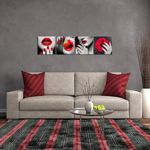 Vista 5 de Biuteawal Impresión artística moderna para mujer, impresión de labios rojos y uñas, elegante enmarcado femenino, pintura de arte de pared, arte