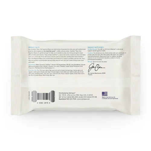 Vista 9 de Toallitas Vetnique Glandex para mascotas, limpieza y desodorización de glándulas anales. Toallitas higiénicas para perros y gatos con vitamina E