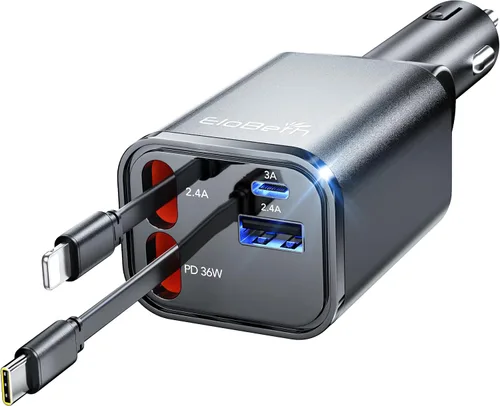 Vista 11 de EloBeth Cargador de coche retráctil de 120 W, cargador de coche 7 en 1 USB Cable gris-120W para Apple+Tipo C (actualizado)