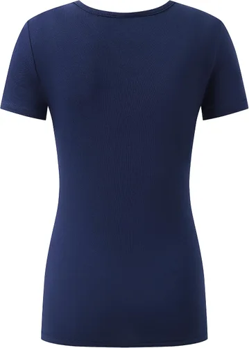 Vista 4 de OThread & Co. Camiseta de manga corta para mujer, cómoda, con cuello en V, capa elástica básica