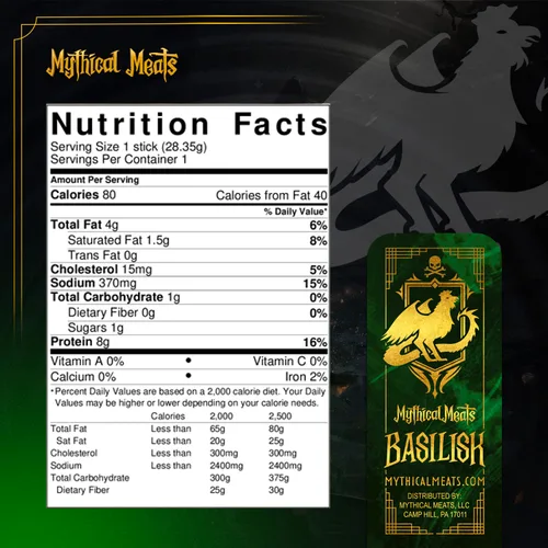 Vista 2 de Mythical Meats Sabor original (basilisco) Paquete de 12 palitos de bocadillo – Alligator suave con cerdo y carne de res – Carnes secas