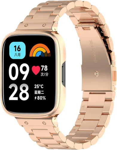 Vista 8 de Correa de reloj compatible con Redmi Watch 3 Active/Watch 3 Lite, correa de metal de acero inoxidable con funda, pulseras ajustables para Redmi