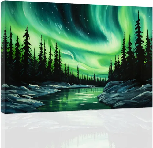 Vista 9 de CCWACPP Lienzo decorativo para pared, diseño de auroras boreales, impresiones de naturaleza, paisaje, nieve, montaña, decoración para sala de estar
