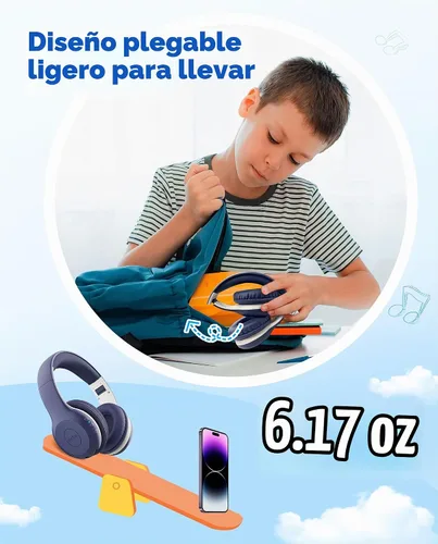 Vista 7 de EarFun K2 - Auriculares Bluetooth para niños, con volumen limitado, tiempo de reproducción de 40 horas, micrófono integrado, sonido estéreo