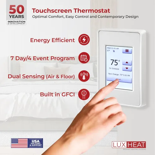 Vista 5 de Kit de alfombrilla de calefacción de suelo LuxHeat de 10 pies cuadrados - Alfombrilla de calefacción eléctrica de 120V con termostato - Sistema