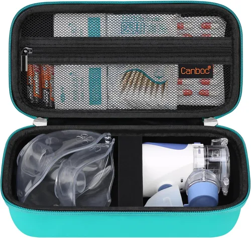Vista 8 de Canboc Estuche de viaje para nebulizador inhalador portátil de mano, nebulizador de compresión para el hogar para adultos y niños, bolsillo de malla
