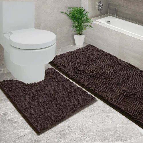 Vista 49 de Juego de 2 tapetes de baño de chenilla, superabsorbentes, con fuerte respaldo antideslizante de PVC, tapetes de baño para baño, peludos