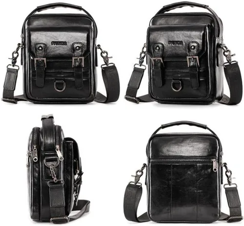 Vista 5 de Hebetag Bolso bandolera de cuero pequeño para hombre, para viajes al aire libre, negocios