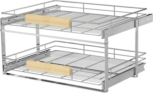 Vista 11 de LOVMOR Organizador de gabinete extraíble con mango de madera, 16½ pulgadas de ancho x 21½ pulgadas, organizador deslizante para cocina, despensa