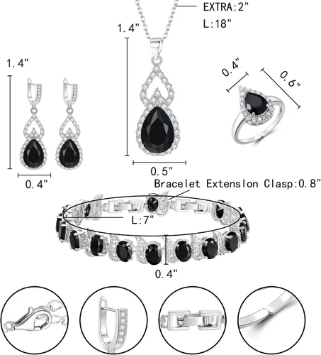 Vista 5 de EleQueen Jewelry Set for Women, Teardrop Cubic Zirconia Necklace Open Ring Earrings Bracelet Sets, WeddingAnniversaryValentine's DayMother's Day