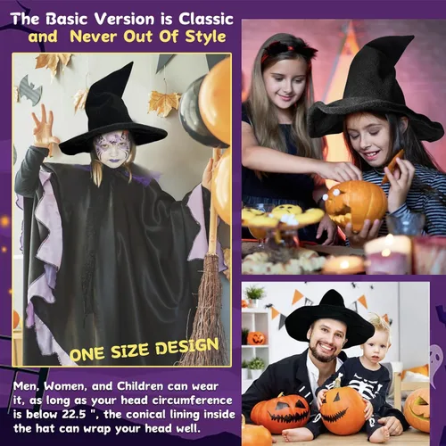 Vista 5 de Sombrero de bruja negro, disfraz de Halloween para mujeres adultas, 0.6 in de grosor, sombrero de mago Gandalf antiarrugas y se mantiene en pie