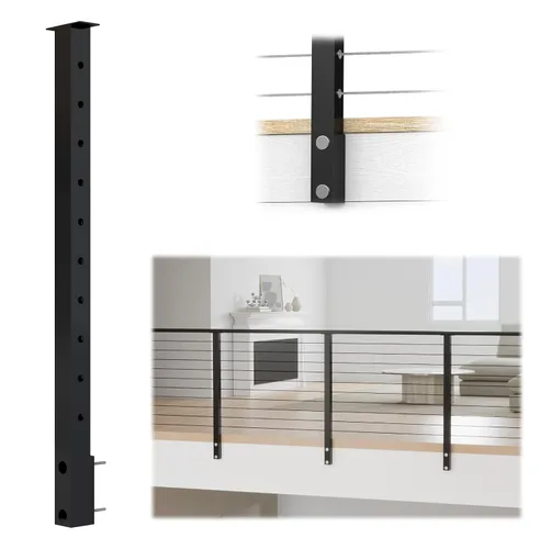 Vista 12 de Muzata Kit de barandilla de cable de acero inoxidable que ahorra espacio, perforado a nivel, para montaje lateral, 4 piezas, negro, 36 pulgadas