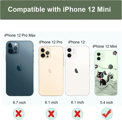 Vista 3 de Unov Funda para iPhone 12 Mini, transparente con diseño, ajuste delgado, buen agarre, funda para teléfono en relieve, cubierta protectora a prueba