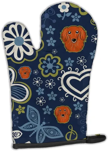 Vista 223 de Caroline's Treasures BB5095OVMT - Manopla de horno con diseño de flores azules afganas, resistente al calor, grueso para sartenes calientes y horno