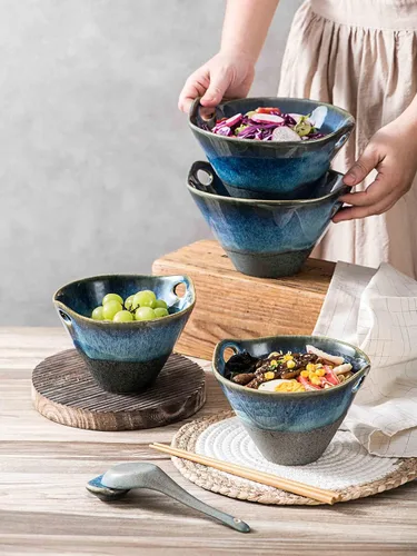 Vista 5 de Henten Home Juego de 2 cuencos de ramen de 20 onzas, cuencos de cerámica japoneses para fideos, cuencos profundos de porcelana con palillos