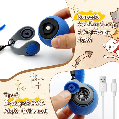 Vista 5 de 1 pelota interactiva de juguete para gatos, cola rápida y cola de gato en movimiento, juguetes interactivos para interiores para aburrimiento, Azul