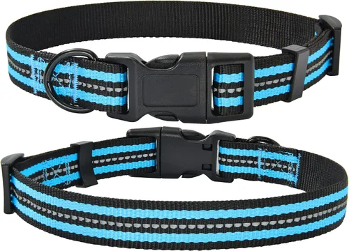 Vista 29 de Mile High Life - Collar para perro con rayas reflectantes 3M y correa de nailon, rojo, azul, verde, morado y rosa