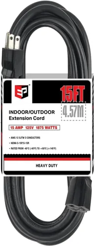 Vista 44 de EP 50 Ft Heavy Duty Outdoor Extension Cord, 12/3 SJTW Black 3-Prong Negro