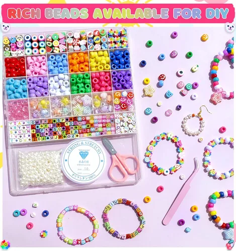 Vista 2 de MontoSun Kit de fabricación de pulseras de cuentas, kit de pulseras de la amistad, cuentas de poni, abalorios de cuentas de flores de arcilla