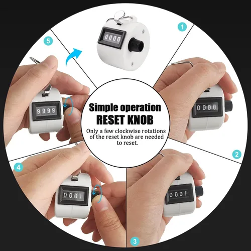 Vista 3 de BGJRBY Paquete de 3 contadores manuales con 4 dígitos, palma mecánica con anillo de dedo de metal para entrenamiento, tejido, regazo, pesca, golf