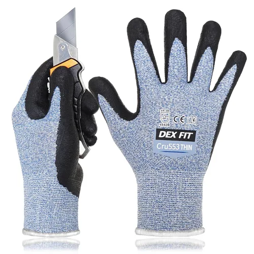 Vista 13 de DEX FIT Guantes Resistentes a Cortes Extremos Nivel 5 Cru553 Delgados, Agarre de Potencia Antideslizante, Ajuste Cómodo 3D de Grado Profesional