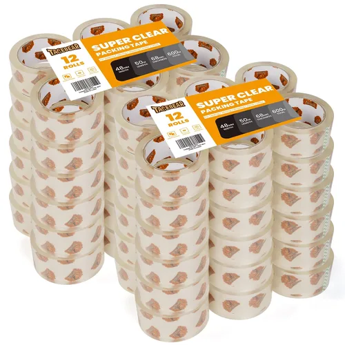Vista 10 de TAPEBEAR Cinta de embalaje transparente, 12 rollos, 1.88 pulgadas x 55 yardas x 2.0 mil de grosor, cinta adhesiva acrílica para envío, sellado