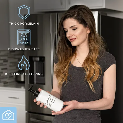 Vista 6 de Heartland Home Dispensador de jabón de cocina de porcelana de 16 onzas. Dispensador de detergente o dispensador de jabón para platos para fregadero