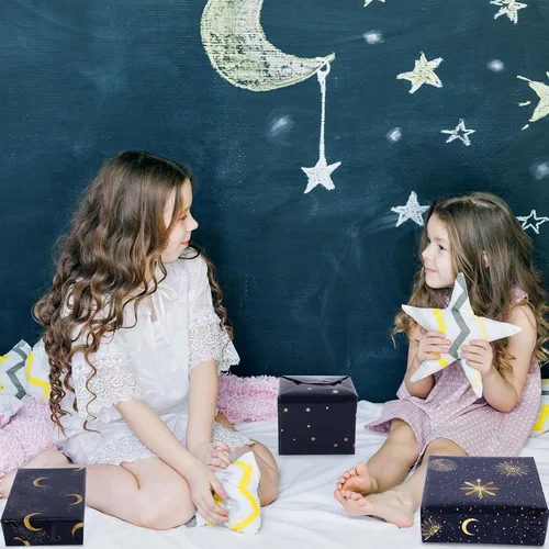 Vista 6 de 12 hojas de papel de regalo de galaxia, cielo nocturno negro, envoltura de regalo a granel, luna, estrella, papel decorativo de arte