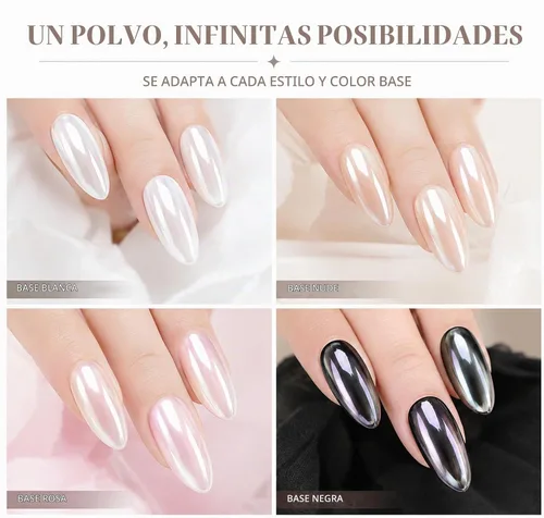 Vista 3 de Polvo de uñas de cromo perla blanca para uñas de gel