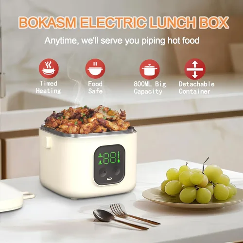 Vista 4 de Lonchera eléctrica para adultos mujeres, fiambrera eléctrica sin cable para hombres, calentador de alimentos portátil recargable con contenedor