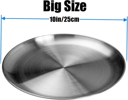Vista 3 de CAMBUY Juego de platos de acero inoxidable de 10 pulgadas, platos de metal ligeros irrompibles para cena, no tóxicos, aptos para lavavajillas, sin