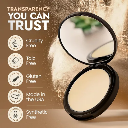 Vista 7 de Polvo fijador orgánico prensado – Polvo translúcido sin talco y no tóxico con acabado mate – Absorbe aceite, minimiza los poros, 16 horas de uso