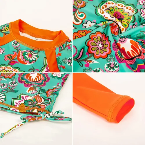 Vista 6 de GRACE KARIN Traje de baño para niñas, de manga larga, conjunto de 2 piezas, 6-12 años, Limón