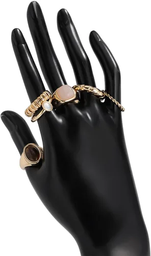 Vista 6 de Anillos de cristal gruesos de oro para mujer, diseño de cúpula grande, piedra lunar, juego de anillos vintage bohemios, punk, joyería vanguardista