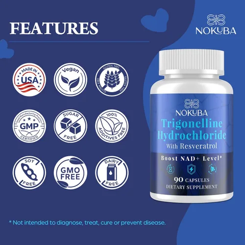Vista 8 de NMNH Strengthen Alternativa con Trigonelina HCL 500mg y Resveratrol 100mg Suplemento NAD para mujeres y hombres Extracción de plantas NAD+