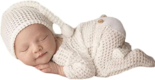 Vista 8 de Moda recién nacido niños niñas bebé sesión de fotos accesorios trajes ganchillo ropa sombrero de cola larga pantalones accesorios de fotografía