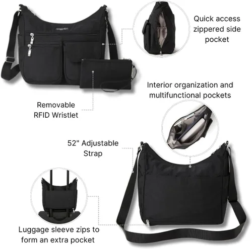 Vista 3 de Baggallini womens Everywhere Bagg Crossbody Women 11x9 Lightweight Nylon Hobo Water-resistant Travel Bag W/Rfid