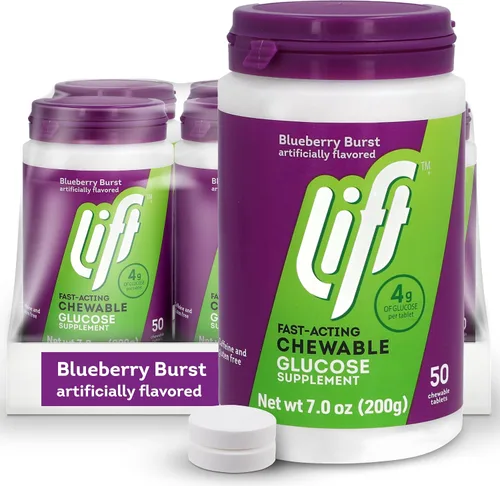 Vista 10 de Lift Glucosa, tabletas energéticas masticables de glucosa de acción rápida, arándano, tarro de 50 unidades (paquete de 1) Chewable glucose tablets