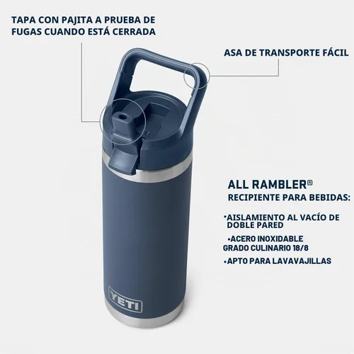 Vista 2 de YETI Rambler Botella de 18 onzas, aislada al vacío, de acero inoxidable con tapa de popote a juego de colores, rojo rescate
