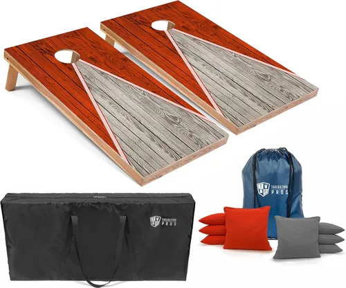 Vista 46 de Tailgating Pros Juego de tablero de Cornhole ligero con diseño piramidal con bolsas de frijoles y estuche de transporte, juego de cornhole