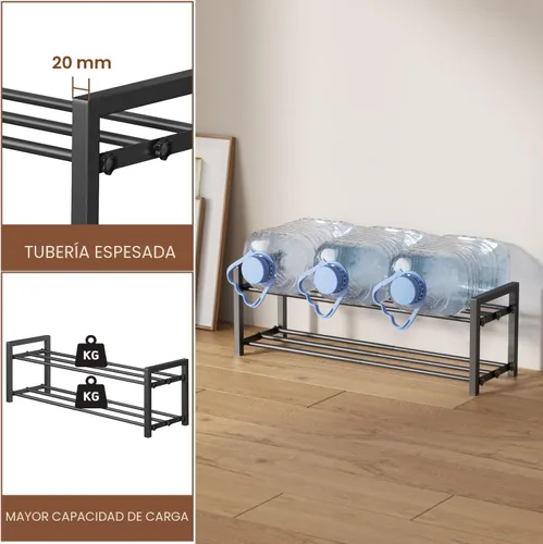Vista 7 de Zapatero expandible de 2 niveles, estante ajustable para zapatos, organizador de almacenamiento de metal resistente, zapatero de pie para entrada