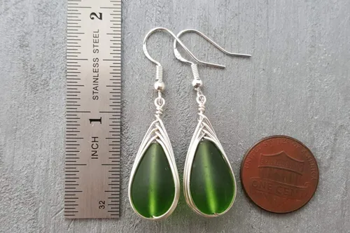 Vista 53 de Yinahawaii Handmade Sea Glass Earrings, Hawaiian Jewelry, Wire Braided Earrings Teardrop Earrings, Beach Jewelry Sea Glass Jewelry For Women Cobalt