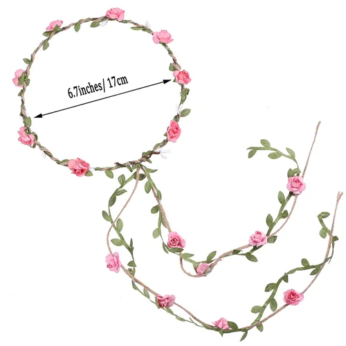 Vista 2 de Whaline 4 piezas de corona floral corona diadema floral guirnalda diadema diadema estilo bohemio para boda, novia, novia, fiesta, festivales