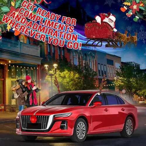 Vista 6 de Encantador adorno navideño para coche de Angooni, kit festivo de reno para coche, cuernos de reno y nariz, luces navideñas, bonito regalo