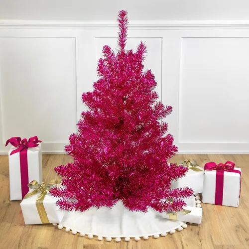 Vista 2 de 3' Metallic Pink Tinsel Artificial Christmas Tree - Unlit